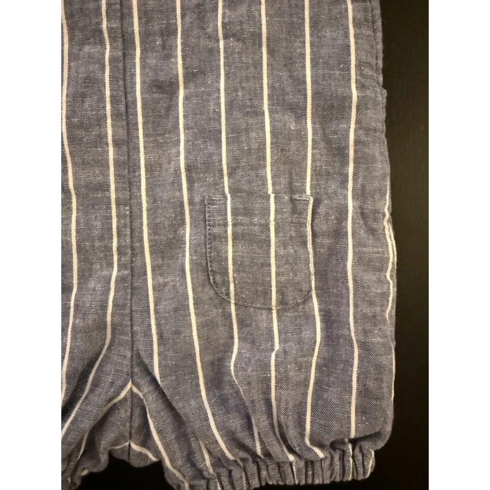 Janie and Jack Baby Linen Railroad Romper Boys 3-6m‎ Blue Striped One-Piece